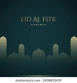 Silhouette of mosque on green background for the occasion of Muslim community festival Eid-Al-Fitr. Vector Illustration.