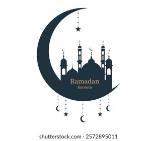 silhouette of mosque ramadan kareem background vector