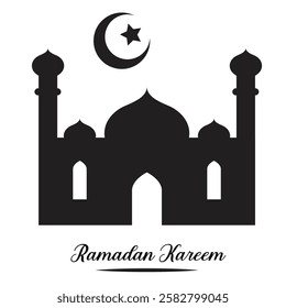 A silhouette of a mosque with Ramadan Kareem typography