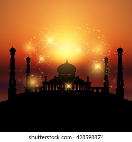 Silhouette of a mosque at sunset - ideal for Ramadan