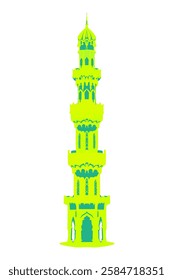 silhouette of the mosque tower building in bright green without a background