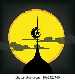 silhouette of mosque tower in night
