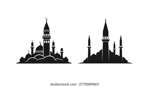 Silhouette of mosque towers and minarets