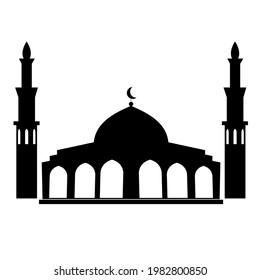 Silhouette of a mosque with two towers. Perfect for art, postcards, cards, wall decor, t-shirts, cards, prints, drawing books, coloring books, wallpaper, prints, cards, e