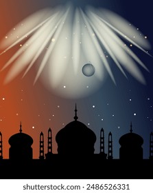 Silhouette of mosque under a starry night sky