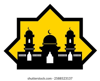 silhouette of a mosque. vector design illustration of mosque. Islamic Mosque Vector with a mix of yellow colors, mosque vector design designed with infinite design android application