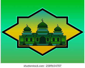 silhouette of a mosque vector. vector design illustration of mosque. Islamic Mosque Vector with a mix of green colors. mosque vector design designed with infinite design android application