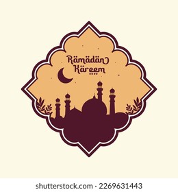 silhouette mosque vector illustration with frame. ramadan kareem flat design theme