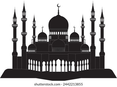 Silhouette der Moschee mit 6 Minaretten und 6 Kuppeln.