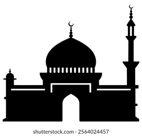 Silhouette of Mosques with Minars Isolated On White Background. Perfect for Ramadan, Eid Background Elements, Islamic Design Assets. Vector Art for Muslim Islamic Events.