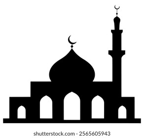 Silhouette of Mosques with Minars Isolated On White Background. Perfect for Ramadan, Eid Background Elements, Islamic Design Assets. Vector Art for Muslim Islamic Events.