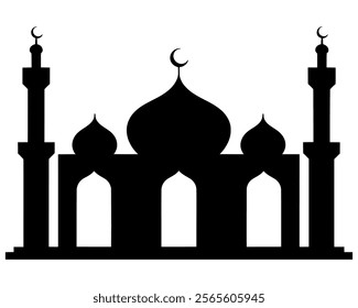 Silhouette of Mosques with Minars Isolated On White Background. Perfect for Ramadan, Eid Background Elements, Islamic Design Assets. Vector Art for Muslim Islamic Events.