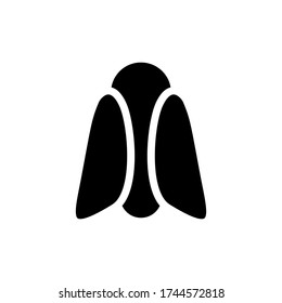 Silhouette Moth icon. Outline insect with wings logo. Black simple illustration of aphid pest, fly, beetle or bee. Flat isolated vector symbol, white background. Emblem for anti-moth packaging design