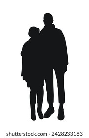 Silhouette of mother and adult son, grandmother and grandson, teacher and student, isolated vector