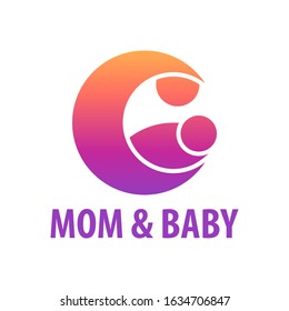silhouette of the mother and baby in a circle that resembles a crescent moon, for a company logo or symbol