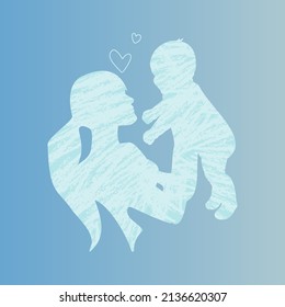 Silhouette of mother with a baby. Modern minimalistic vector illustration.	