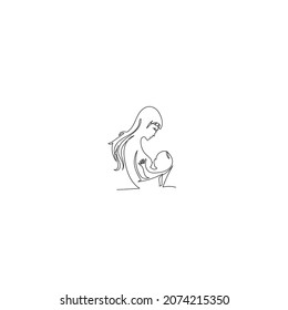 silhouette of mother breastfeeding her baby illustration icon vector continuous line