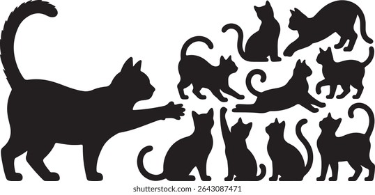 Silhueta de uma gata mãe com gatinhos