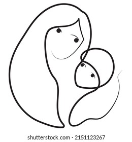 Silhouette of a mother with a child. Happy mother's day concept. Beautiful woman with a child. Doodle style. Vector illustration isolated on white background.