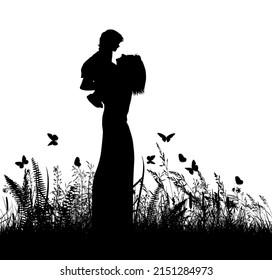 Silhouette de una madre con un hijo en los brazos. Feliz Día de la Madre. Ilustración del vector
