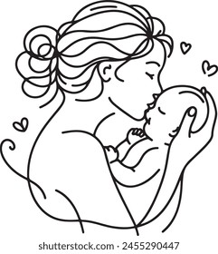 Silhouette mother with a child in her arms in nature. Vector illustration. Mother's Day