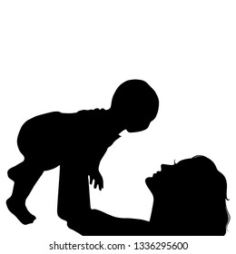 Silhouette of mother and child. Isolate on white background. Vector illustration.