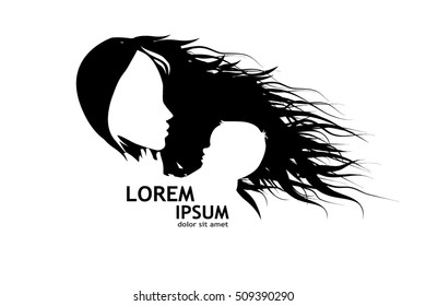 silhouette of mother and child. Vector