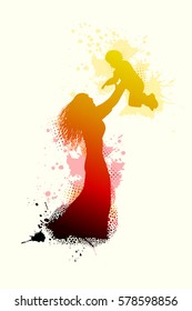 silhouette of a mother with a child. Vector