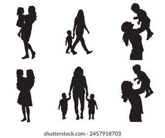 Silhouette of mother and child vector illustration for mothers day black color on white background