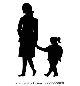 Silueta de una madre con un niño caminando. Silueta del Vector de la madre y del niño. Silueta del Día de la Madre, amor de la madre. Ilustración vectorial