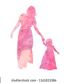 Silhouette of mother and daughter holding hands