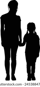 Silhouette of mother and daughter illustration