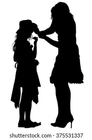 Silhouette of a mother and daughter on white background