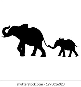 Silhouette Of A Mother Elephant And Calf