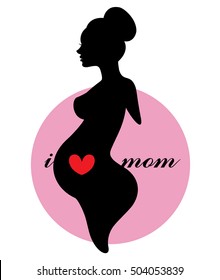 Silhouette of a mother and heart on the white background ,vector symbol pregnant woman