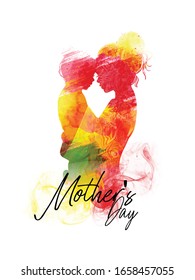 Silhouette of a mother and her child with Happy Mothers Day background 