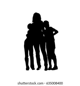 Silhouette of a mother with her children's hands. Vector