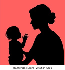 silhouette mother and son for print