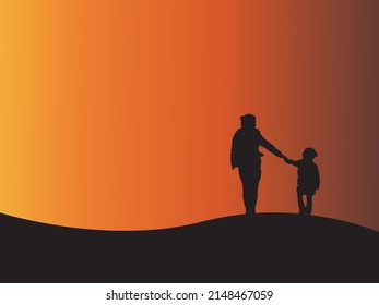 silhouette of mother and son walking. good for mother's day