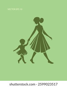 Silhouette of a Mother Walking with Her Daughter