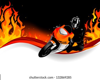 Silhouette of motobiker in the flames