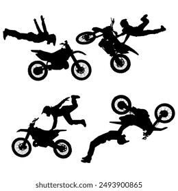 Silhouette Motocross Extremsport Vektorillustration Kollektion