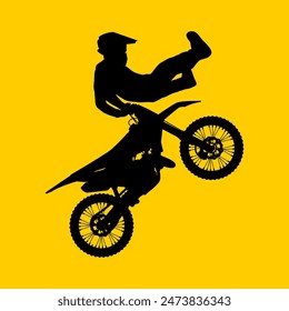 silhouette of motocross freestyle rider jumping forward body side view vector illustration