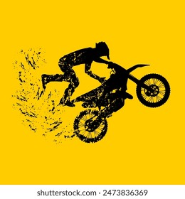 silhouette of motocross freestyle rider jumping fading side view vector illustration