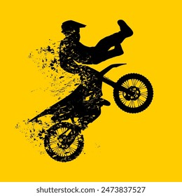 silhouette of motocross freestyle rider jumping forward body fade side view vector illustration