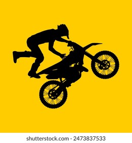 silhouette of motocross freestyle rider jumping side view vector illustration