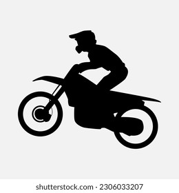 silhouette of a motocross racer side view. isolated on white background. graphic vector illustration.
