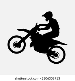 silhouette of a motocross racer side view. isolated on white background. graphic vector illustration.