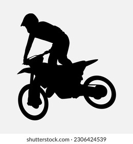 silhouette of a motocross racer side view. isolated on white background. graphic vector illustration.