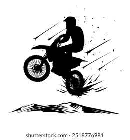 silhouette of motocross rider jumping up left side view vector